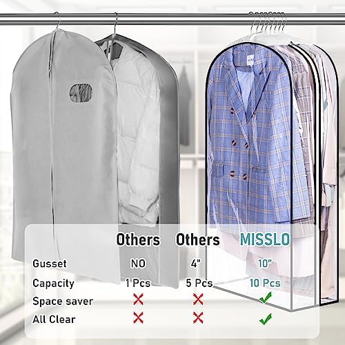 MISSLO 10" Gusseted All Clear Garment Bags for Hanging Clothes 40"+50" Suit Bags for Closet Storage Dresses Protectors for Shirts, Coats, Gowns, 3 Packs - Image 3