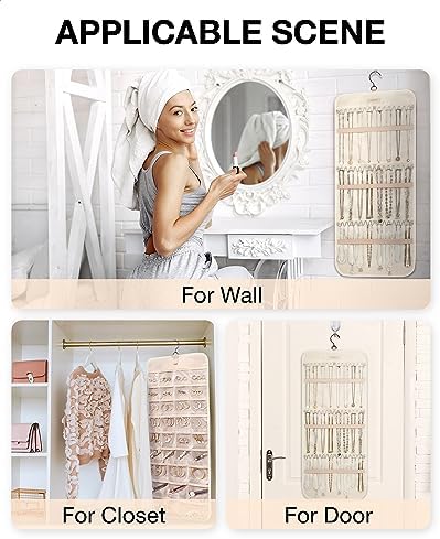 BAGSMART Hanging Jewelry Organizer Necklace/Earring/Ring 2-Sided L Beige - Image 6