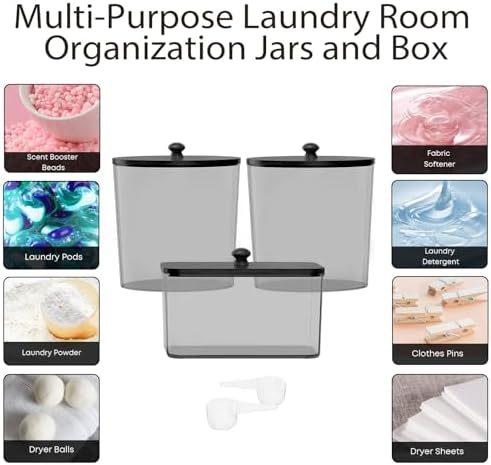 COAZEX 3 Pack Black Laundry Powder Container & Dryer Sheet Holder,Black Lid - Image 5