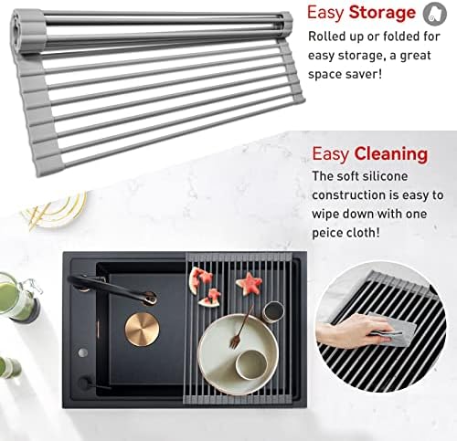 MERRYBOX Roll Up Dish Drying Rack, Over The Sink Dish Rack Foldable, Heat-Resistant, Anti-Slip Silicone Coated Steel Dish Drainer for Kitchen Sink, Multipurpose Roll Up Sink Drying Rack, 17.5" x 13" - Image 5