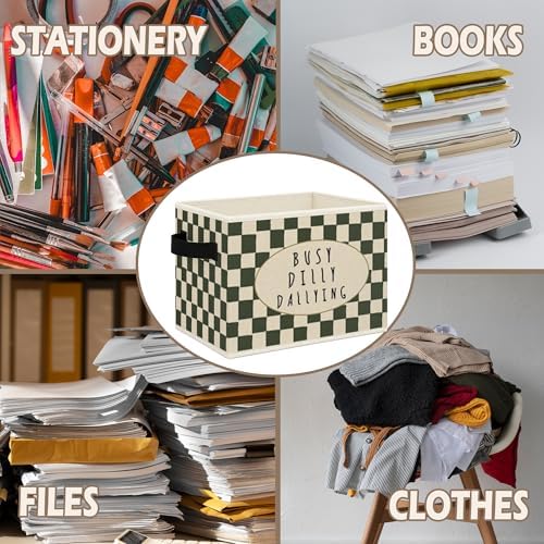Funny Kids Playroom Foldable Storage Bins Box with Handles, Retro Neutral Checkered Collapsible Toys Books Clothes Organizer Basket for Kids Boys Girls Playroom Bedroom Bathroom - Image 6