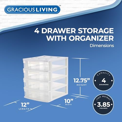 Gracious Living 4-Tier Drawer Organizer, Plastic Desktop Drawers, White - Image 3