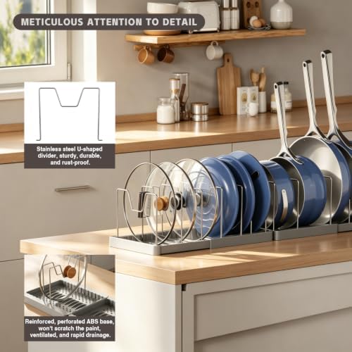 Magheo 2 Pack Expandable Food Storage Container Lid Organizers, 31.3" Pots and Pans Organizer Under Cabinet with 12 Adjustable Dividers Pot and Pan Lid Holders Rack Inside Cabinet(Gray) - Image 5