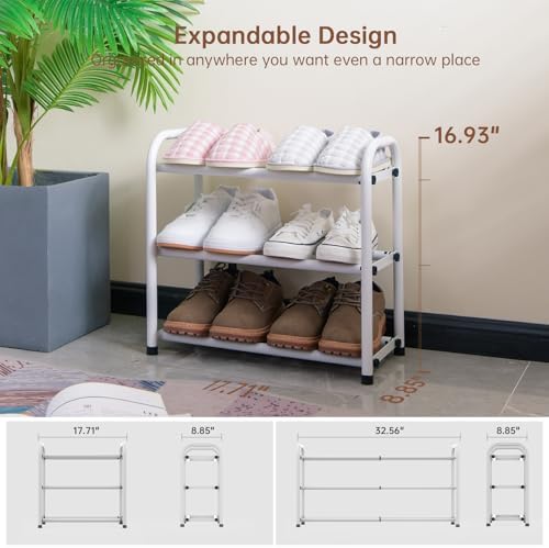 Gonfoam Expandable 3-Tier Shoe Rack for Closet and Entryway, White - Image 2