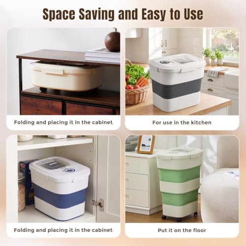 ZOMISIA 40-50lbs Collapsible Dog Food Storage Container with Wheels, Grey - Image 4