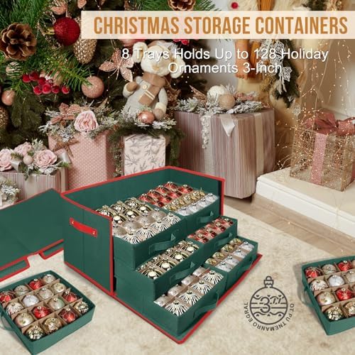 Large Christmas Ornament Storage Box Keeps 128 3" & 8 Individual Trays - Image 2