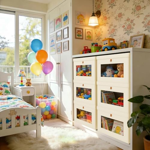 DIMJ Storage Bins with Lids - 4 Pack Large Fabric Closet Organizer with Window & Handles, Collapsible Decorative Storage Boxes for Shelves Under Bed, Books Clothes Blankets Sweaters Organization - Image 4