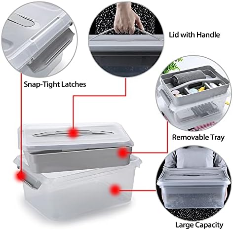 BTSKY Stack & Carry Box, Clear Plastic Storage Container Stackable Home Utility Box with Removable Tray Multi-Purpose Storage Bin for Organizing Stationery, Sewing, Art Craft Supplies(Grey) - Image 5