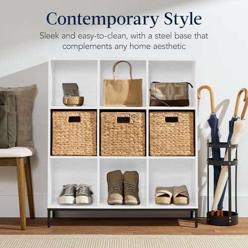 Best Choice Products 9-Cube Bookshelf, 3-Tier Wood Storage Bookcase W/Legs, 11in Shelf Opening, Cube Organizer, Living Room, Office, Nursery - White - Image 3