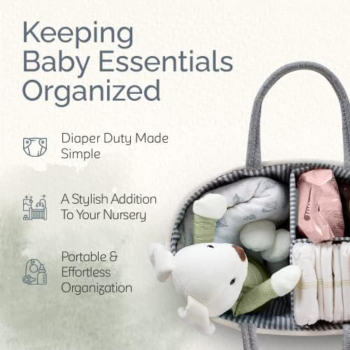 KiddyCare Diaper Caddy Organizer for Baby Nursery Basket with Handle Lid | Nursing bag with Changing Table Organizer Cart | Newborn Caddy | Grey Large size - Image 2