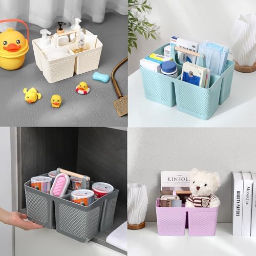 rejomiik Plastic Shower Caddy, Portable Shower Basket with Handle, Cream - Image 4