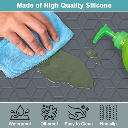 Under Sink Waterproof Mat for Kitchen 34" x 22", Silicone Under Kitchen Sink Mats and Protectors for Cabinets, Under Sink Tray Liner, Cabinet Mat for Kitchen Multipurpose Pet Mats, Rhombic Gray - Image 4