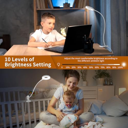 iZELL Reading Light, USB Clamp Lamp for Child Reading Book in Bed at Night, LED Small Desk Lamp with Silicone Adjustable Arm Clip on Beside Table for Studying Working Drafting Sewing - 15.8‘’ White - Image 3