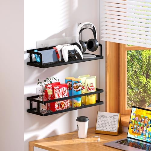 PUSDON 2-Pack 16.5" Extra Long Slim Shower Caddy, Adhesive Wall Mount Bathroom Organizer, Rustproof Open Frame Mesh Spice Rack for Kitchen, Holds 50LBS - Matte Black, Guardrail - Image 2