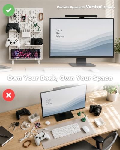 Clamp-On Desk Pegboard Organizer, 14 Accessories, White - Image 2