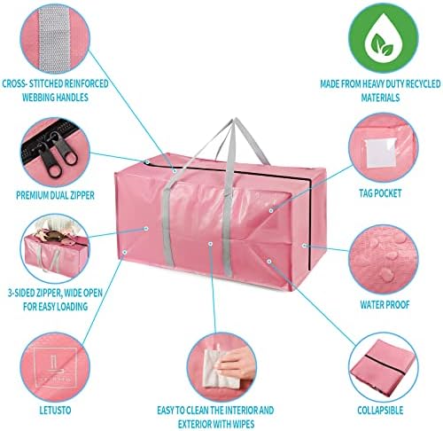 Heavy Duty Extra Large Moving Bags with Extra Long Handles -Includes Backpack Straps - Easy Storage For Space Saving (Pink-6 Bag) - Image 3