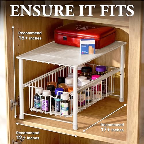 Simple Houseware Wired Stackable Under Sink Cabinet Sliding Basket, White - Image 3