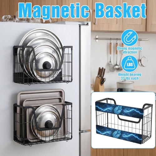 2-Pack Magnetic Shelves for Refrigerator – Heavy Duty Storage Baskets with Hooks, Space-Saving Fridge Organizer for Fruits, Vegetables, Snacks, Laundry & Kitchen Supplies - Image 4
