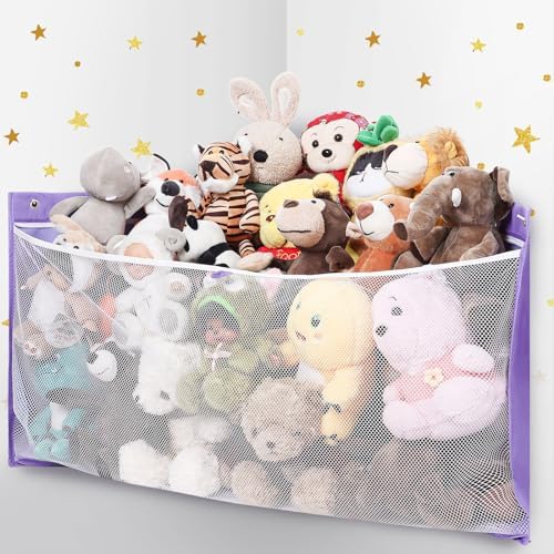 Large Corner Stuffed Animal Storage, Purple Wall Hammock Toy Net, Gift by ANROYE