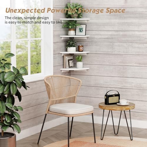 Forbena Corner White Floating Book Shelves for Wall Set of 4, Wood Nursery Corner Bookshelf for Kids Bedroom, Large Modern Round Wall Bookshelves for Living Room Decor, Indoor Plants, Bathroom - Image 5