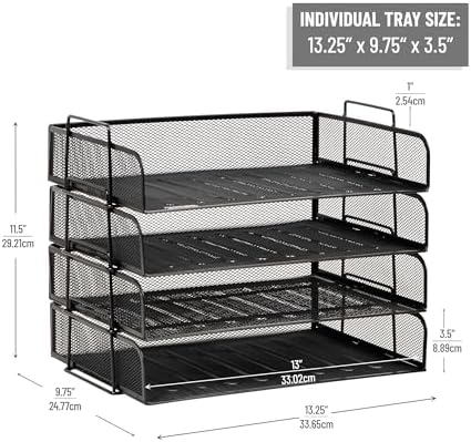 Mind Reader Stackable Paper Tray, Desktop Organizer, File Storage, Office, Metal Mesh, 4 Pcs., Black - Image 3