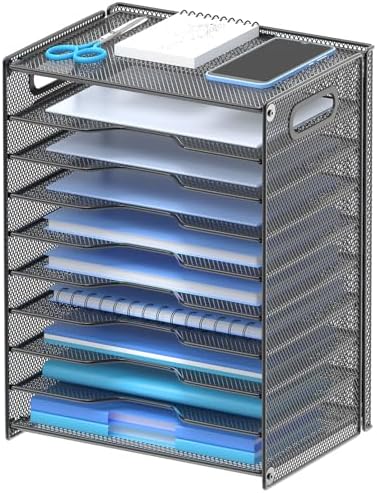 OUTWOLF 10 Tier Paper Organizer - Letter Tray Mesh Desk File Organizer with Handles for Office School Desktop, Black, 12.8" x 9.3" x 17.1" (Pack of 7) by OUTWOLF