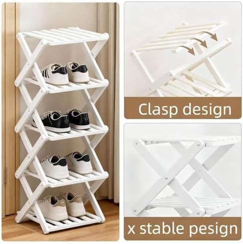 Vertical Small Shoe Rack White, 3 Tier Portable Folding Shoe Storage Rack, Without Installation Free Standing Shoe Rack for Corridors, Bedrooms Living Room Corner and Small Spaces - Image 6