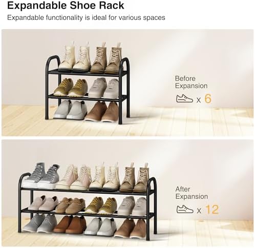 STO STO Expandable Shoe Rack, 2-Tier Metal Small Shoe Rack for Closet, Up to 12 Pairs Adjustable Shoe Rack Storage for Front Door Entrance, Free Standing Shoe Rack Organizer for Entryway, Black - Image 4