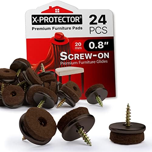Screw-On Felt Furniture Pads X-Protector 24 PCS - 0.8” Premium Chair Glides by X-Protector