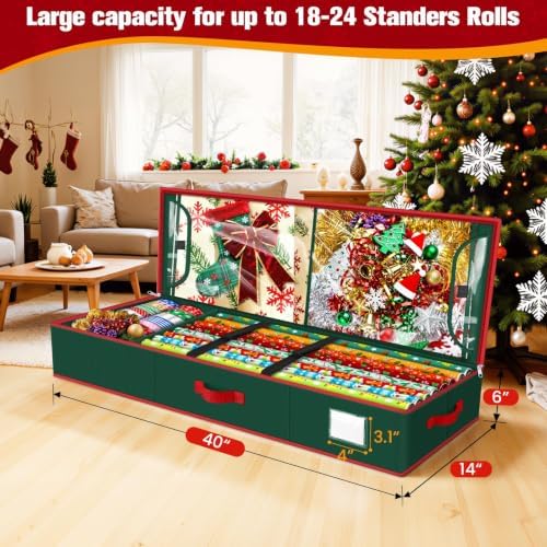 Wrapping Paper Organizer Storage, Christmas Wrapping Paper Storage, Green - Image 2