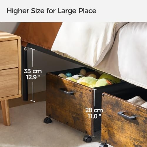 FOUCSSOMEI Under Bed Storage with Wheels, Wooden Under Bed Drawers On Wheels, Rolling Under Bed Shoe Storage, Space Saving, Rustic Brown,70L - Image 4