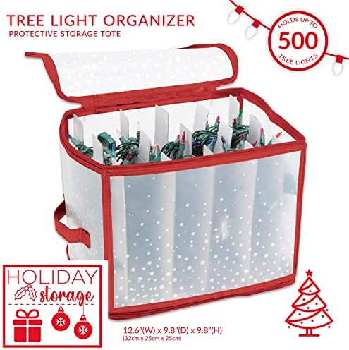 Simplify Holiday Light Organizer Box | Holds 500 Lights | Christmas Storage | Tree String Lights | 5 Divider Reels | Collapsible | Ultra Zip | Red - Image 3