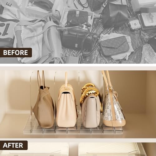 JOYZAN Stackable Purse Organizer for Closet, Adjustable Shelf Dividers for Closet Organizer Clear Acrylic Closet Purse Organizer Detachable Handbag Storage Separator Dividers for Home, Office - 4 Pack - Image 3