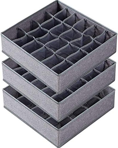 Criusia 3 Pack Sock Underwear Drawer Organizer Dividers, 64 Cell Fabric Foldable Dresser Organizer for Closet Organizers and Storage Boxes for Organizing Socks, Underwear, Ties (16+24+24 Cell, Gray) by Criusia