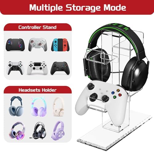 Crpich Acrylic Controller Stand, 3-Tier Headphone and Game Controller Holder with 5 Slots, Clear Desk Organizer for Xbox, PS5, PS4, Switch and More - Image 3