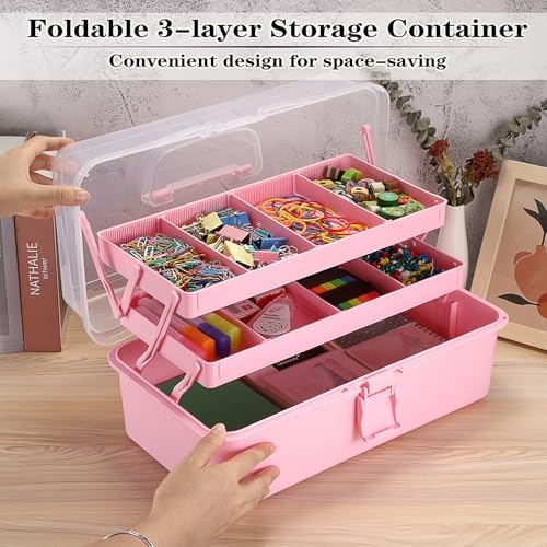 Tackle Box, 15-Inch Extra Large Art Storage Box with 3-Layer Folding Trays - Image 4