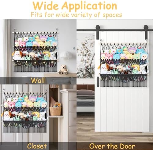 2 Tier Stuffed Animal Storage Shelf Net, 35x30'' Large Plushie Net Black - Image 5
