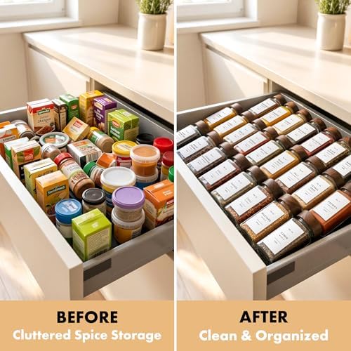 EDELHAUS Glass Spice Jars with Label, 24x Acacia Wooden Lids - White Labels - Image 6