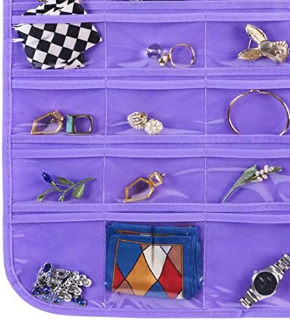 Bloss Hanging Jewelry Organizer, 80 Pockets Dual Sides Wall Jewelry Organizer Storage Dorm Room Essentials for Girls Necklace Organize And Earring Holder Hang on Closet/Door (Purple) - Image 3