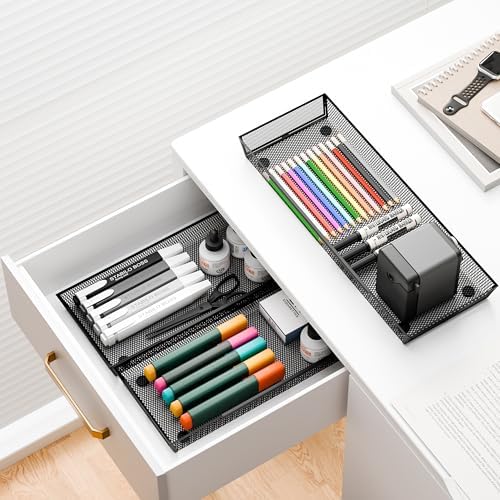 Mesh Tray Silverware Drawer Organizer Utensil Cutlery Tray Office Supplies Organizer for Flatware, Knives,Home,Office, School,Bedroom 15X6'' Black - Image 4