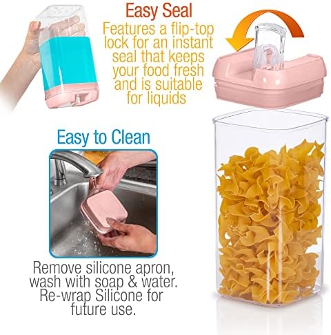 Set of 7 Airtight Food Storage Containers - Pantry Organizer Bins, BPA Free Plastic Containers plus Dry Erase Marker and Labels, Pink - Image 4