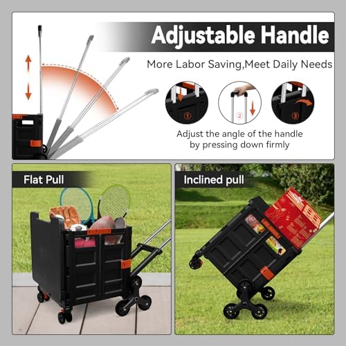 Foldable Utility Cart with Stair Climbing Wheels,Collapsible Rolling Crate with Magnetic Lid Telescopic Cover,Adjustable Telescoping Handle,360° Rotate Wheel Hand Cart for Teacher Shopping Moving - Image 2