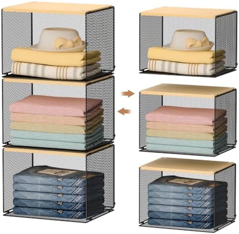 3 Pack Stackable Closet Organizers and Storage,Closet Shelves with Wood Top by Cottage+Charm