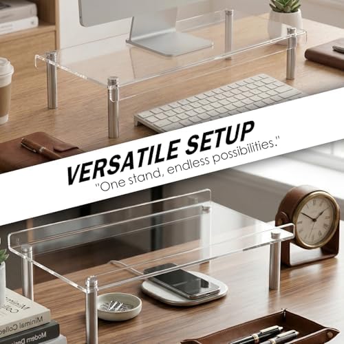 2 Pack Clear Acrylic Riser, Display Stand, Large Transparent Monitor Riser Stand Acrylic Shelf with Non-Slip Feet, Desktop Organizer for Collectibles, Figurines, Cosmetics, Multifunctional Stand - Image 5