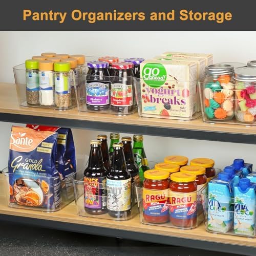 Heyuzb 8 Pack Plastic Organizer Bins and 20 Pcs Freezer Bags Multi-Use Pantry Organizers and Storage Clear Storage Bins for Organizing Kitchen, Fridge, Cabinet and Shelf - Image 2
