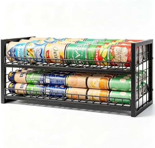 JKsmart 2-Tier Stackable Can Organizer, Extra-Long Can Holders for Pantry Storage, Adjustable Can Dispenser Holds Up to 64 Cans, 12mm Metal Frame, Super Sturdy Racks for Various Canned Food Soda by JKsmart