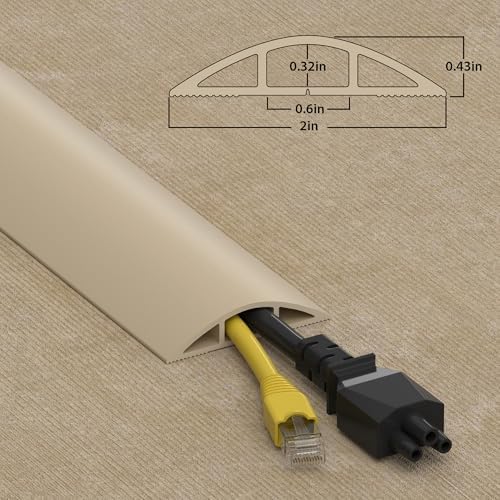 ZhiYo 4ft Floor Cord Cover, Cable Cavity 0.6" W x 0.32" H, Ivory Beige - Image 3