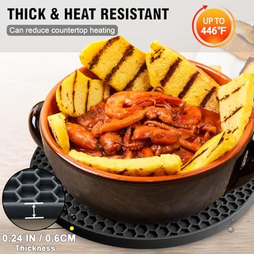 Walfos Silicone Trivet Mats - 4 Heat Resistant Pot Holders, Multipurpose Non-Slip Hot Pads for Kitchen Potholders, Hot Dishers, Jar Opener, Spoon Holder, Food Grade Silicone & BPA Free (Black) - Image 4