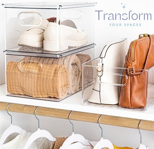 primebox Plastic Clear Stackable Storage Bins with Lids. Great for Pantry or Kitchen Organization. Fridge Organization Containers. Cabinet, Bathroom Organizer. 4 Pack - Image 3