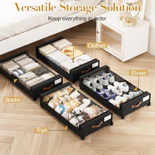 Yecaye 60L Under Bed Storage with Wheels, 2 Pack, Black - Image 6